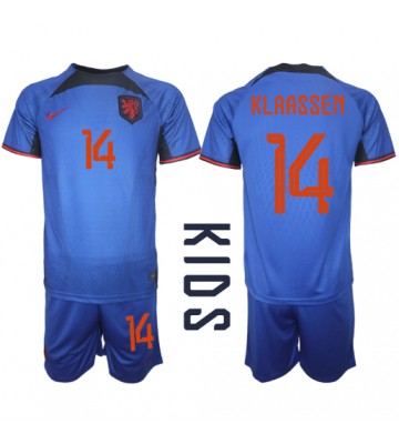 Holandia Davy Klaassen #14 Koszulka Wyjazdowych Dziecięca MŚ 2022 Krótki Rękaw (+ Krótkie spodenki)